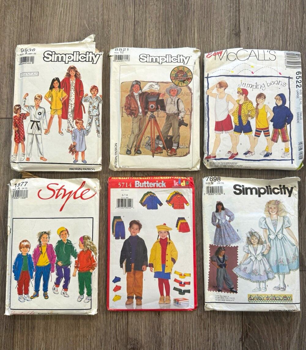 Lot of 6 Children’s & Youth Sewing Patterns Dresses Outerwear Pajamas Costume